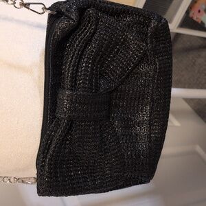 Black Woven Crossbody Clutch with Accent Bow